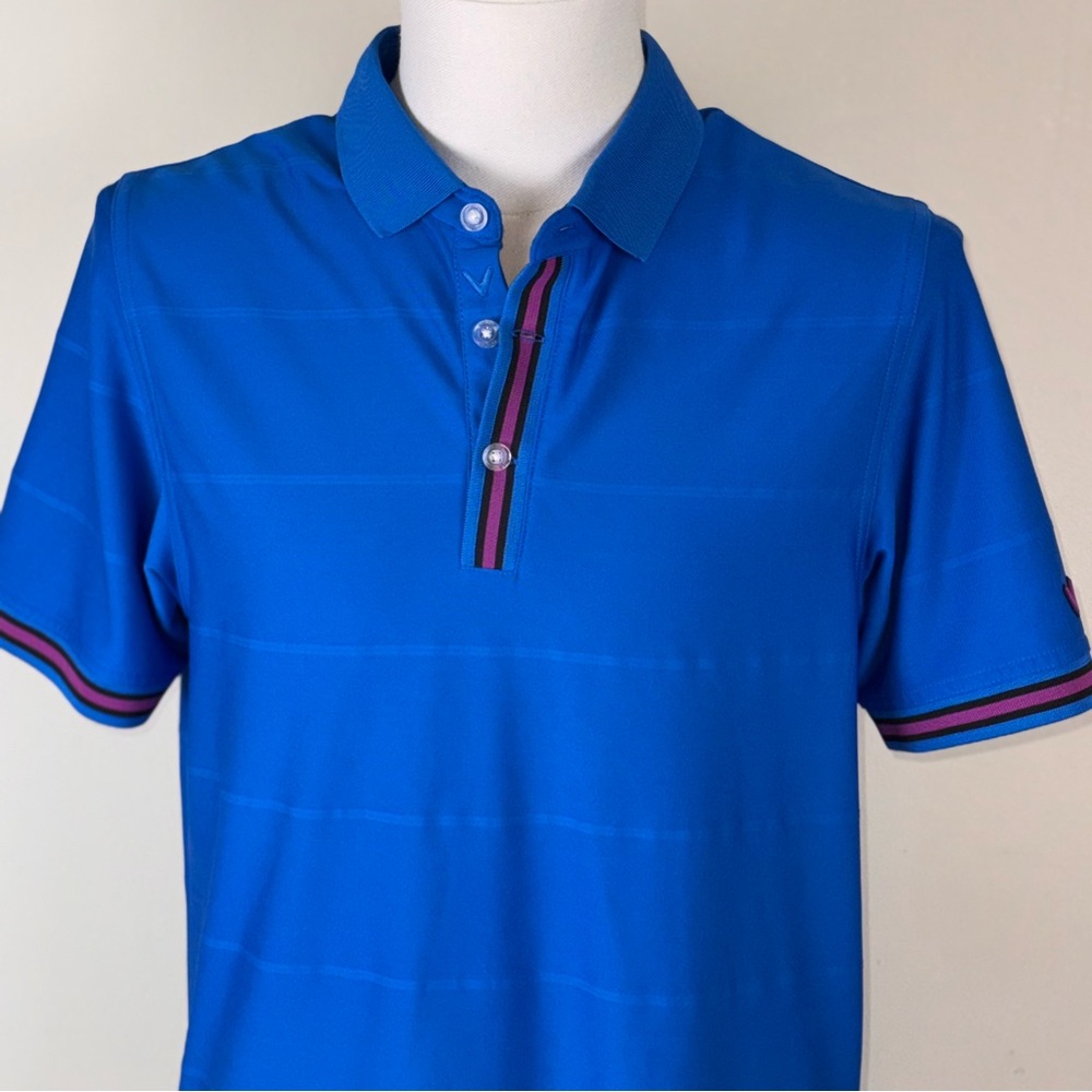 Callaway Polo Shirt Adult Small Blue Striped Performance Golf Stretch Athleisure